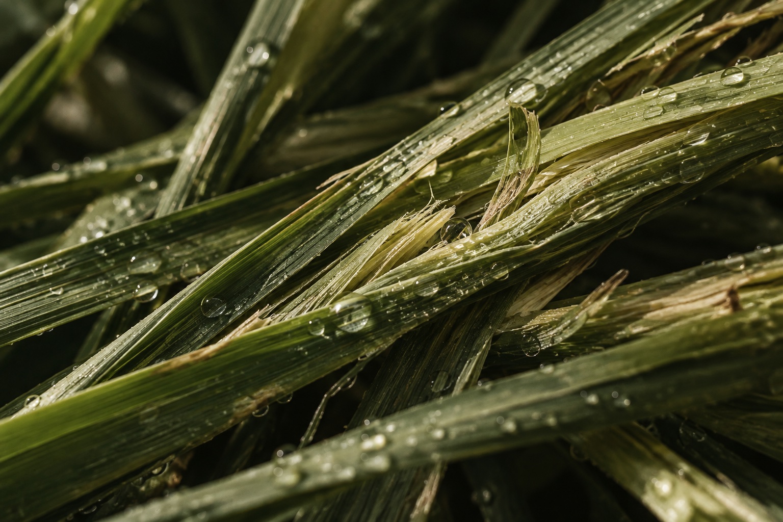 Wet lemongrass leaves in cool natural light